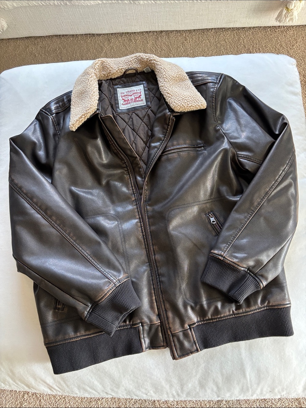 Levi's Dark Brown Bomber Jacket with Cream Sherpa Collar